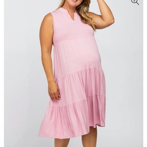 NWT Pinkblush Split Neck Tiered Maternity Plus Midi Dress 2X